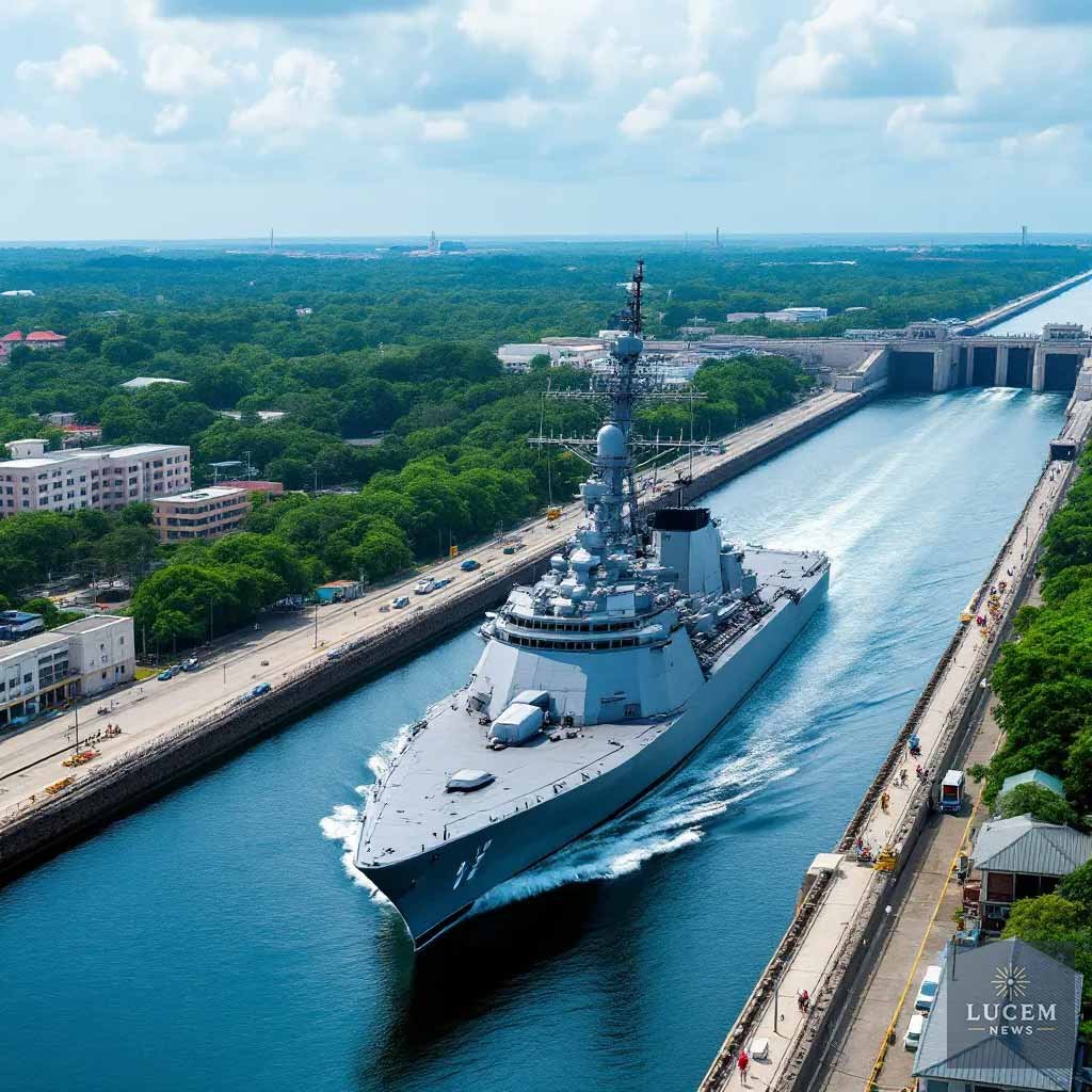 US Navy warship transiting Panama Canal